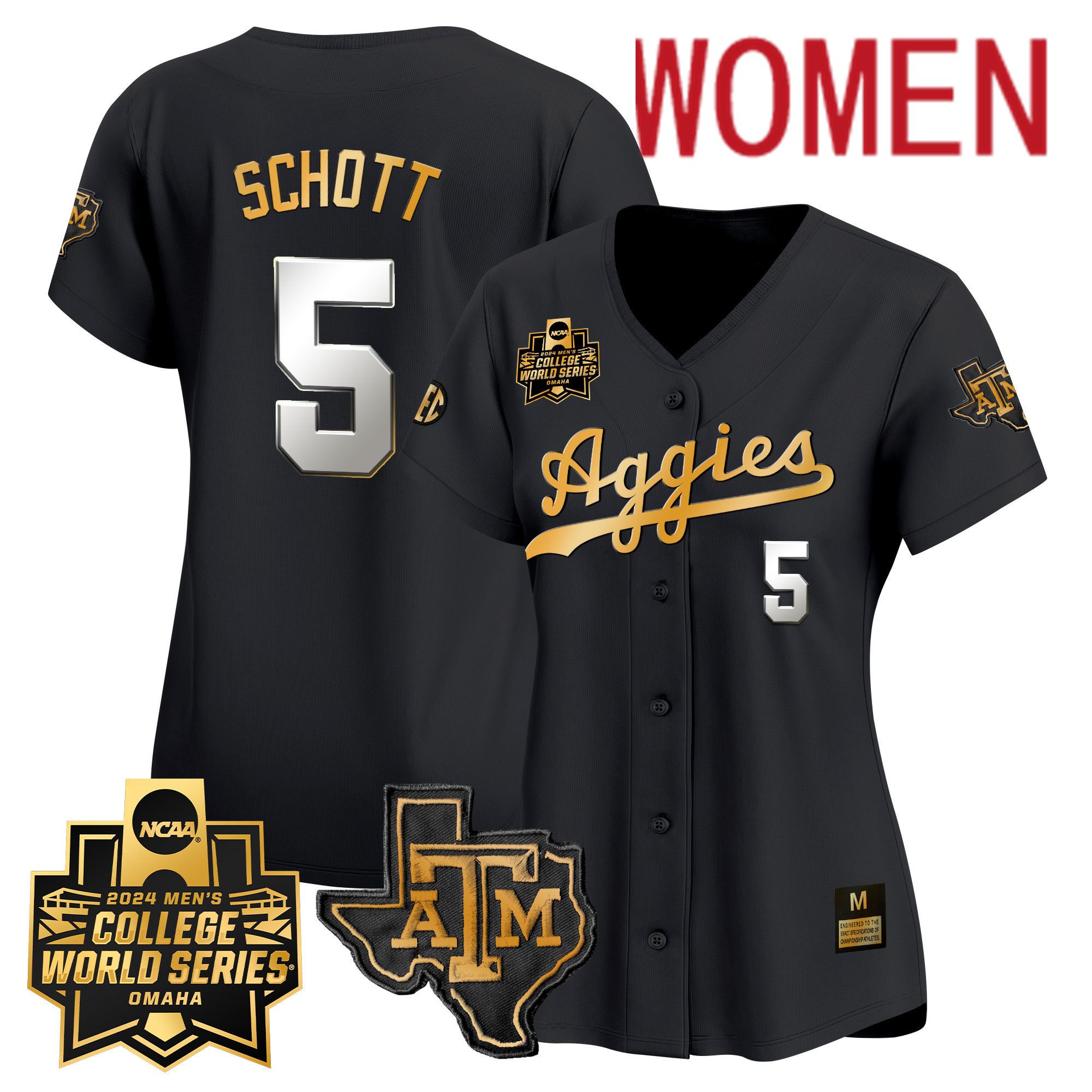 Women Texas A&M Aggies #5 Schott Black 2024 College World Series Vapor Premier Limited NCAA Jersey